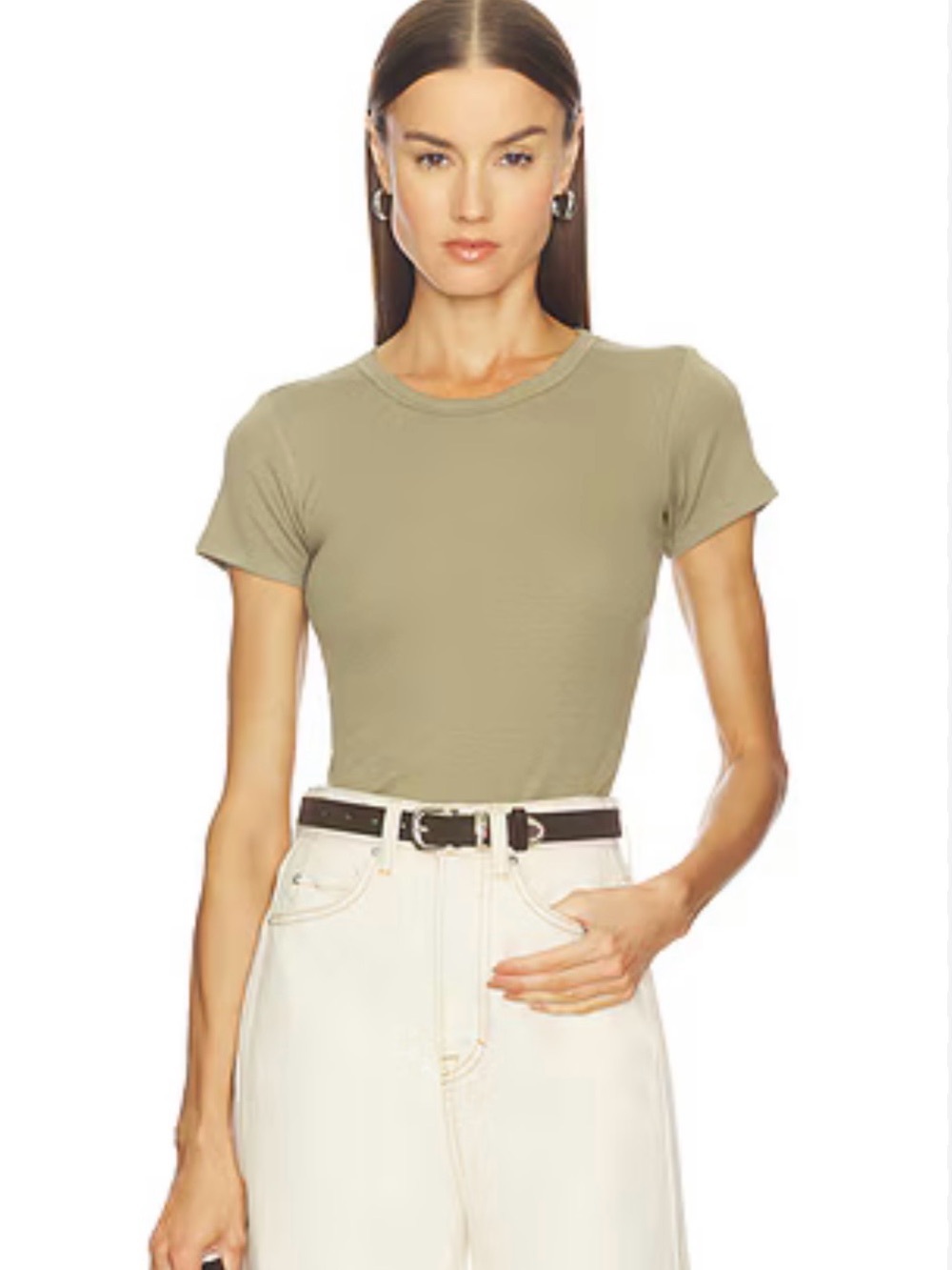 NEW Enza Costa New Classic Short Sleeve Tee in Olive Stone.  Size Small